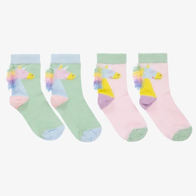 Shop Stella Mccartney Kids Girls Green & Pink Unicorn Socks (2 Pack)