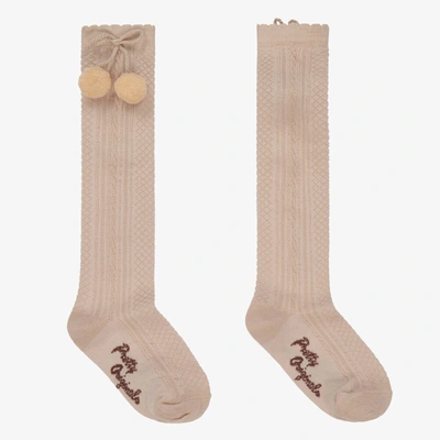 Shop Pretty Originals Girls Beige Pom-pom Cotton Socks