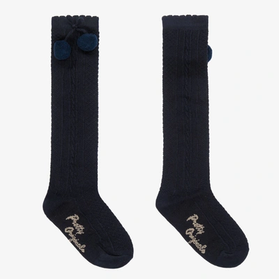 Shop Pretty Originals Girls Navy Blue Pom-pom Cotton Socks