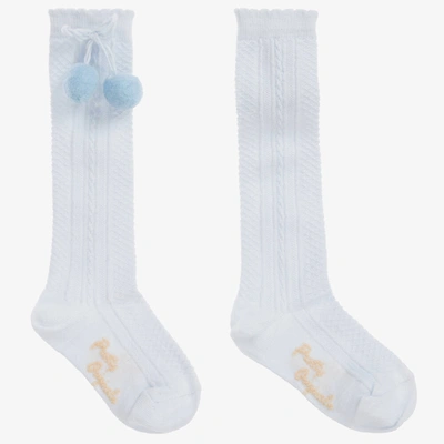 Shop Pretty Originals Girls Pale Blue Pom-pom Cotton Socks