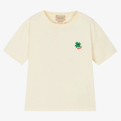 Shop Gucci Ivory Cotton Clover T-shirt