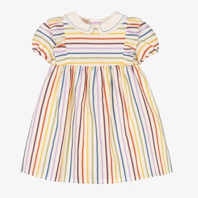 Shop Gucci Baby Girls Ivory Stripe Cotton Dress