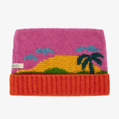 Shop Gucci Girls Pink Sunset Chenille Knit Hat