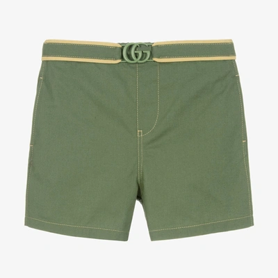 Shop Gucci Boys Green Cotton Double G Shorts