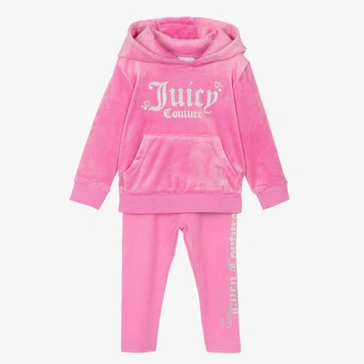 Juicy Couture Babies' Girls Bright Pink Velour Leggings Set
