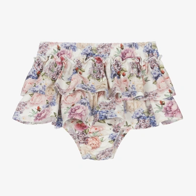 Shop Sofija Baby Girls Floral Cotton Frilly Pants In Ivory