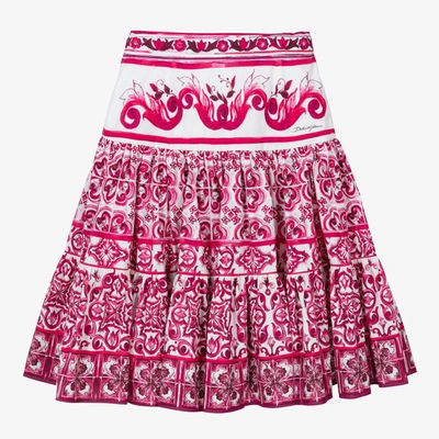 Shop Dolce & Gabbana Girls Pink & White Cotton Majolica Skirt