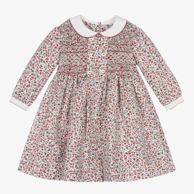 Shop Sarah Louise Girls Red Floral Hand-smocked Dress