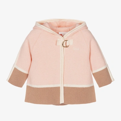Shop Chloé Girls Pink Knitted Cotton & Wool Coat