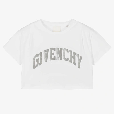 Shop Givenchy Girls White Cropped Cotton T-shirt