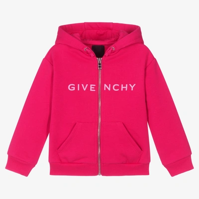 Shop Givenchy Girls Pink Hooded Zip-up Hoodie