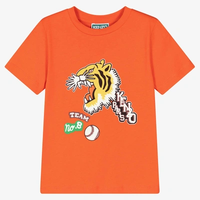 Shop Kenzo Kids Boys Orange Cotton Varsity Tiger T-shirt
