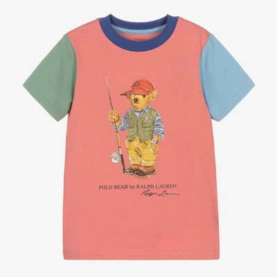 Shop Ralph Lauren Boys Pink Colourblock Polo Bear T-shirt