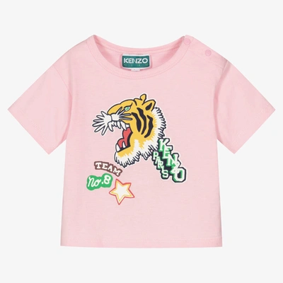 Shop Kenzo Kids Girls Pink Cotton Varsity Tiger T-shirt