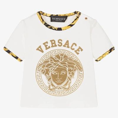 Shop Versace White & Gold Cotton Medusa T-shirt