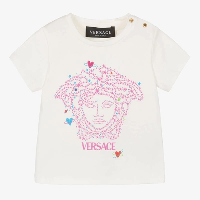 Shop Versace Baby Girls White Cotton Medusa T-shirt