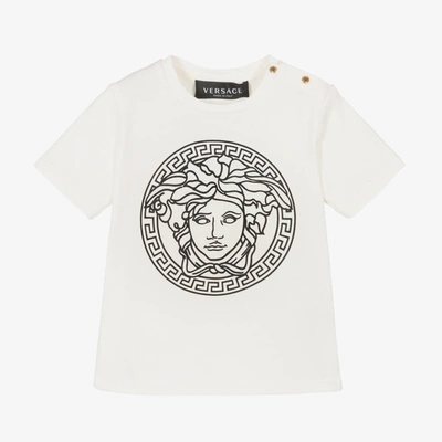 Shop Versace White & Black Medusa Baby T-shirt