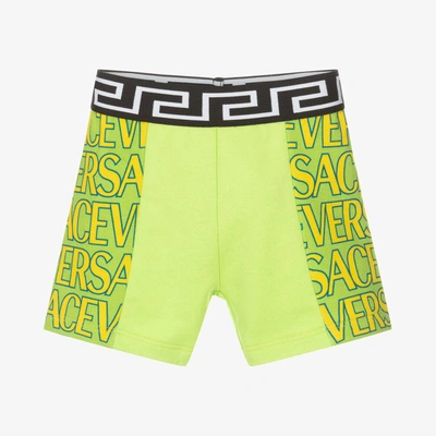 Shop Versace Boys Green Cotton Shorts