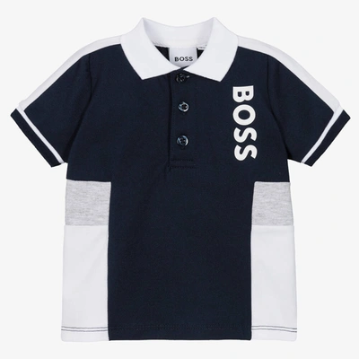 Shop Hugo Boss Boss Baby Boys Blue & White Polo Shirt