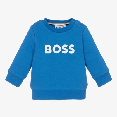 Shop Hugo Boss Boss Boys Blue Cotton Sweatshirt