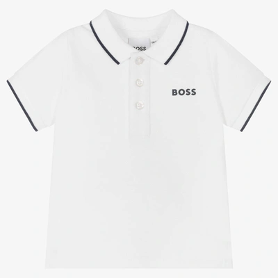 Shop Hugo Boss Boss Boys White Cotton Polo Shirt