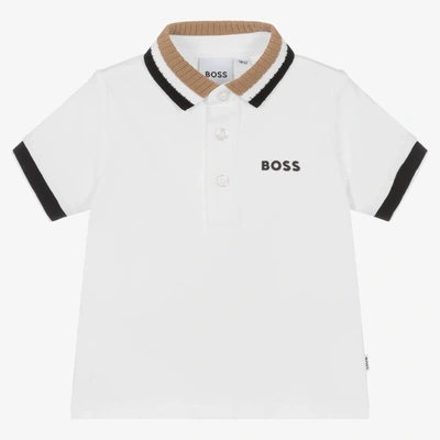 Shop Hugo Boss Boss Boys White Cotton Polo Shirt