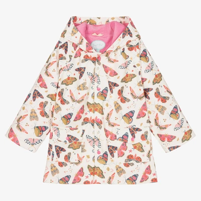 Shop Powell Craft Girls Ivory Butterfly Raincoat In Pink