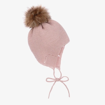 Shop Mebi Girls Dusky Pink Knitted Pom-pom Hat