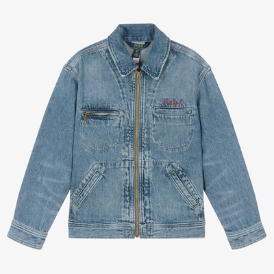 Shop Ralph Lauren Blue Embroidered Cotton Denim Jacket