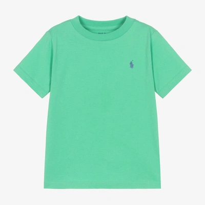 Shop Ralph Lauren Boys Turquoise Green Cotton T-shirt