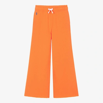 Shop Ralph Lauren Girls Orange Cotton Wide-leg Joggers