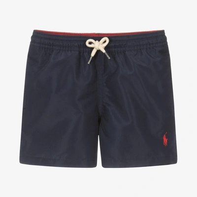 Shop Ralph Lauren Boys Navy Blue Swim Shorts