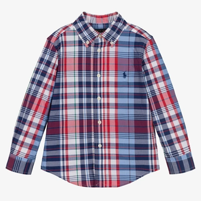 Shop Ralph Lauren Boys Blue & Red Cotton Check Shirt