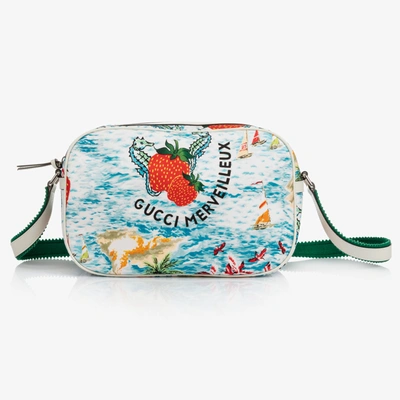 Shop Gucci Strawberry Messenger Bag (30cm) In Blue