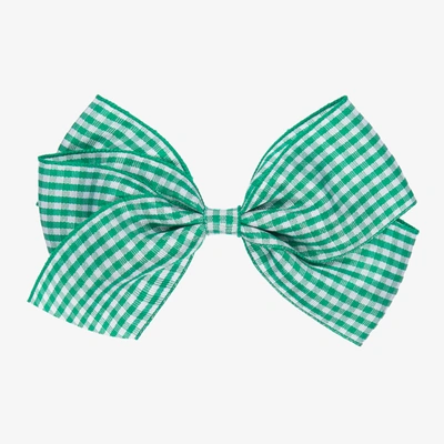 Shop Peach Ribbons Girls Green Gingham Bow Clip (12cm)