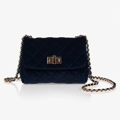 Shop Milledeux Girls Blue Velvet Quilted Bag (22cm)