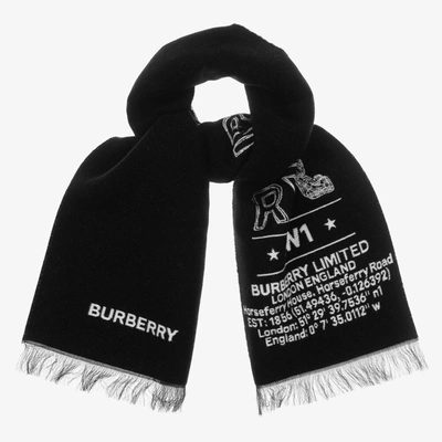 Shop Burberry Black Wool Logo Scarf (127cm)