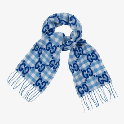 Shop Gucci Blue Gg Logo Scarf (140cm)