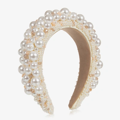 Shop Sienna Likes To Party Girls Ivory & Pink Padded Pearl Hairband