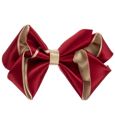 Shop Bowtique London Girls Red & Gold Satin Bow Hair Clip (11cm)