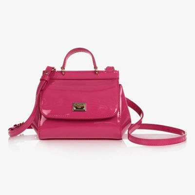 Shop Dolce & Gabbana Girls Pink Patent Leather Sicily Bag (14cm)