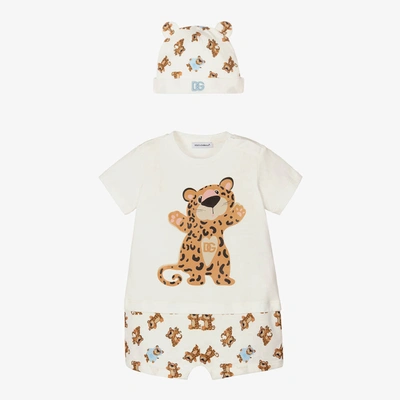 Shop Dolce & Gabbana Ivory Cotton Babysuit Gift Set