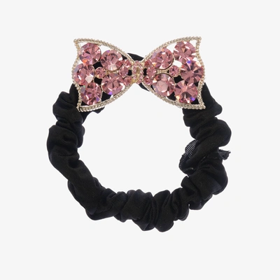 Shop David Charles Girls Black & Pink Crystal Bow Scrunchie