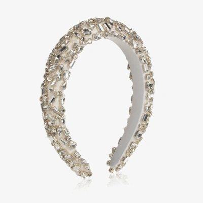 Shop David Charles Girls Ivory Padded Diamanté Hairband In Silver