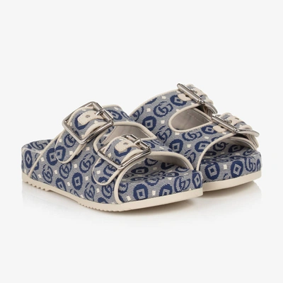 Shop Gucci Blue Double G Canvas Slip-on Sandals