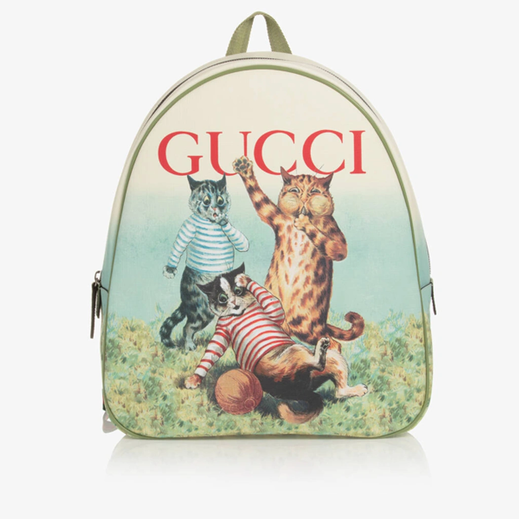 Gucci Green Louis Wain Playing Cats Backpack 37cm ModeSens