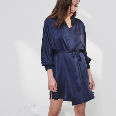 Lunya Washable Silk Robe In Deep Blue