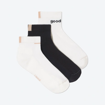 Shop Lunya 3 Pack Organic Cotton Socks In Sincere White/immersed Black