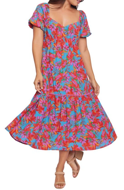 Shop Lost + Wander Hydra Springs Floral Midi Dress In Blue Floral