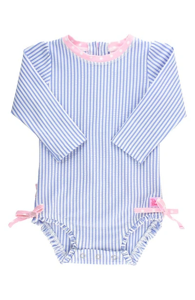 Shop Rufflebutts Seersucker One-piece Rashguard Swimsuit In Blue